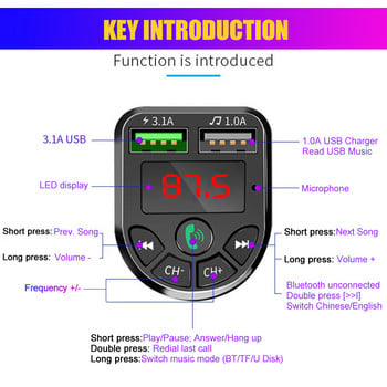 Συμβατό με Bluetooth 5.0 FM Transmitter Car Kit MP3 Modulator Player Ασύρματο handsfree δέκτη ήχου Διπλός γρήγορος φορτιστής USB