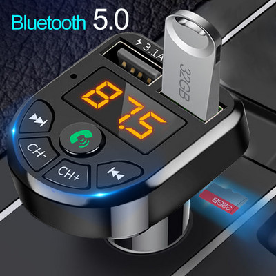 Ar Bluetooth saderīgs 5.0 FM raidītājs automašīnas komplekts MP3 modulators atskaņotājs Bezvadu brīvroku audio uztvērējs Dubults USB ātrais lādētājs