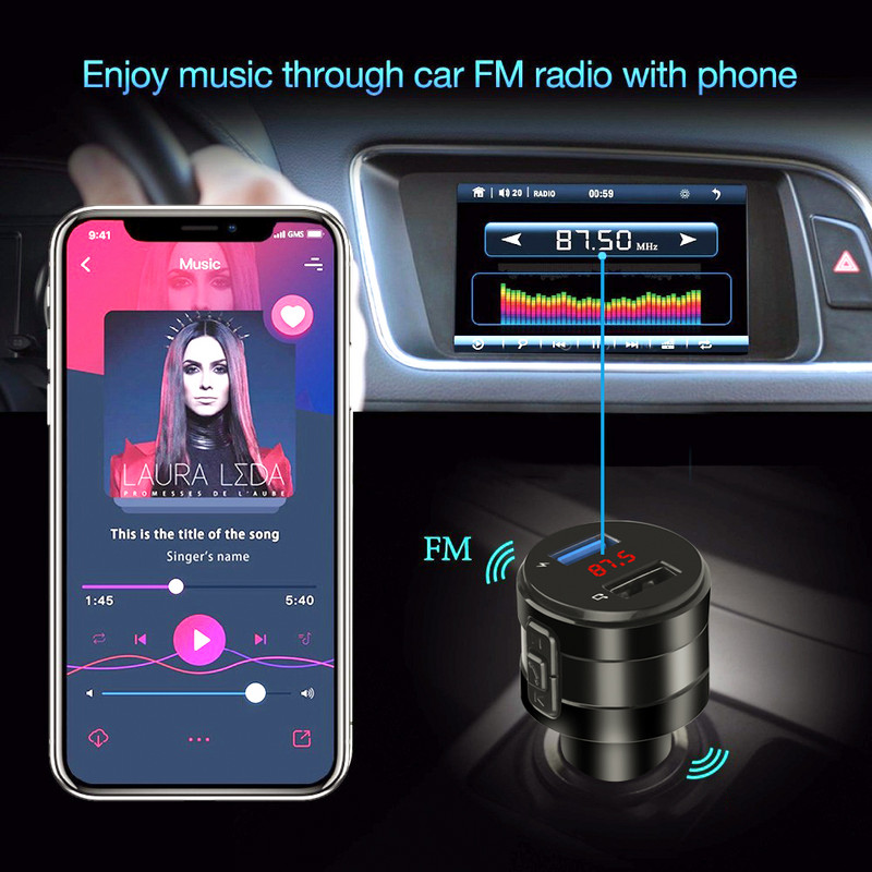 Πομπός Bluetooth FM Συσκευή αναπαραγωγής MP3 Handsfree Car Kit 3.1A Μετασχηματιστής διπλού φορτιστή USB για αξεσουάρ αυτοκινήτου ραδιόφωνο DVR αυτοκινήτου