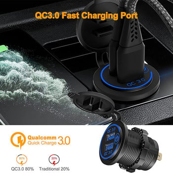 QC 3.0 Dual USB Charger Socket with Touch Switch Αδιάβροχο 12V/24V 36W Fast Charge Outlet USB Kit DIY for Car Boat Marine Bus