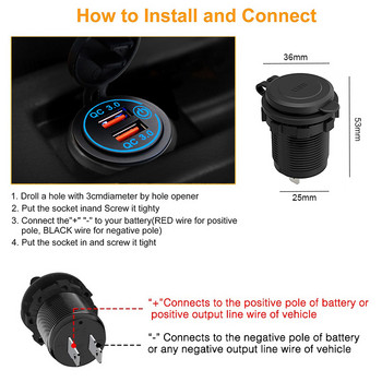 QC 3.0 Dual USB Charger Socket with Touch Switch Αδιάβροχο 12V/24V 36W Fast Charge Outlet USB Kit DIY for Car Boat Marine Bus