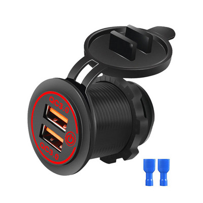 QC 3.0 Priză de încărcare USB dublă cu comutator tactil Impermeabil 12V/24V 36W Priză USB de încărcare rapidă Kit de bricolaj pentru mașină, barcă, autobuz marin