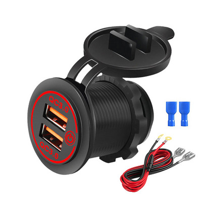 QC 3.0 Priză de încărcare USB dublă cu comutator tactil Impermeabil 12V/24V 36W Priză USB de încărcare rapidă Kit de bricolaj pentru mașină, barcă, autobuz marin