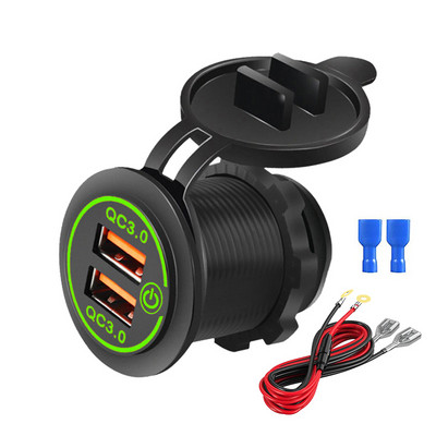 QC 3.0 Priză de încărcare USB dublă cu comutator tactil Impermeabil 12V/24V 36W Priză USB de încărcare rapidă Kit de bricolaj pentru mașină, barcă, autobuz marin