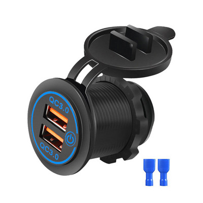 QC 3.0 Priză de încărcare USB dublă cu comutator tactil Impermeabil 12V/24V 36W Priză USB de încărcare rapidă Kit de bricolaj pentru mașină, barcă, autobuz marin