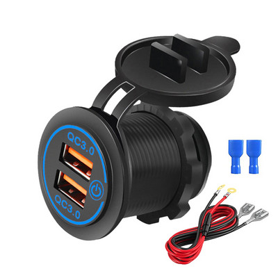 QC 3.0 Priză de încărcare USB dublă cu comutator tactil Impermeabil 12V/24V 36W Priză USB de încărcare rapidă Kit de bricolaj pentru mașină, barcă, autobuz marin