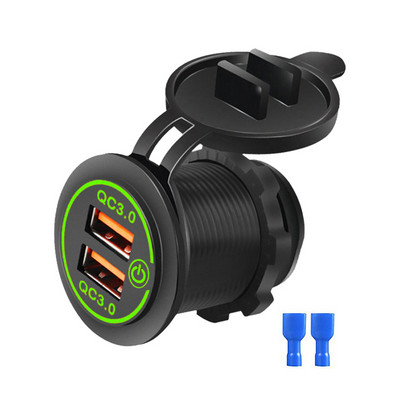 QC 3.0 Priză de încărcare USB dublă cu comutator tactil Impermeabil 12V/24V 36W Priză USB de încărcare rapidă Kit de bricolaj pentru mașină, barcă, autobuz marin