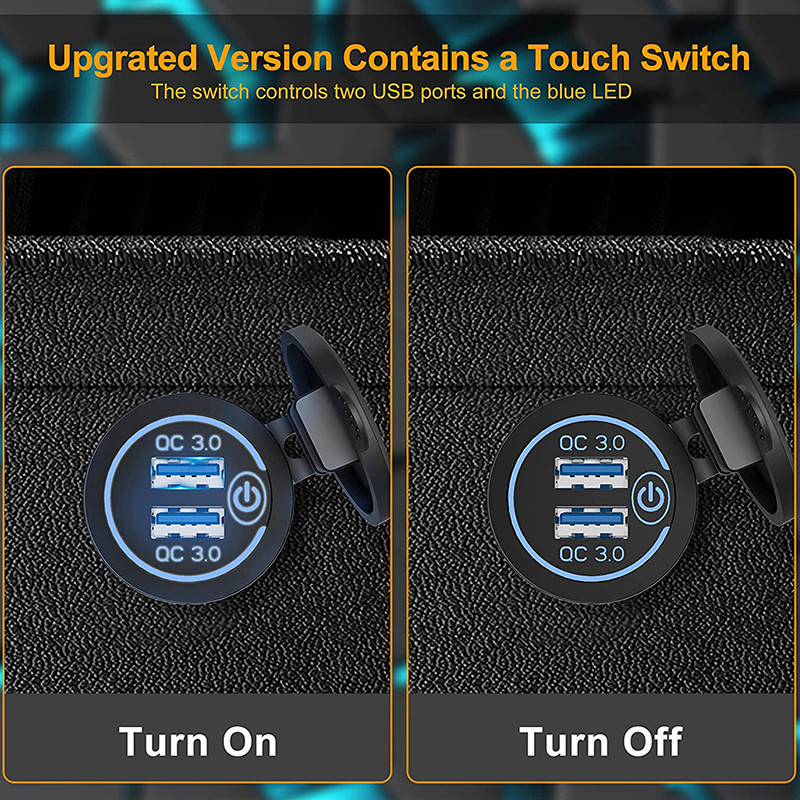 QC 3.0 Priză de încărcare USB dublă cu comutator tactil Impermeabil 12V/24V 36W Priză USB de încărcare rapidă Kit de bricolaj pentru mașină, barcă, autobuz marin