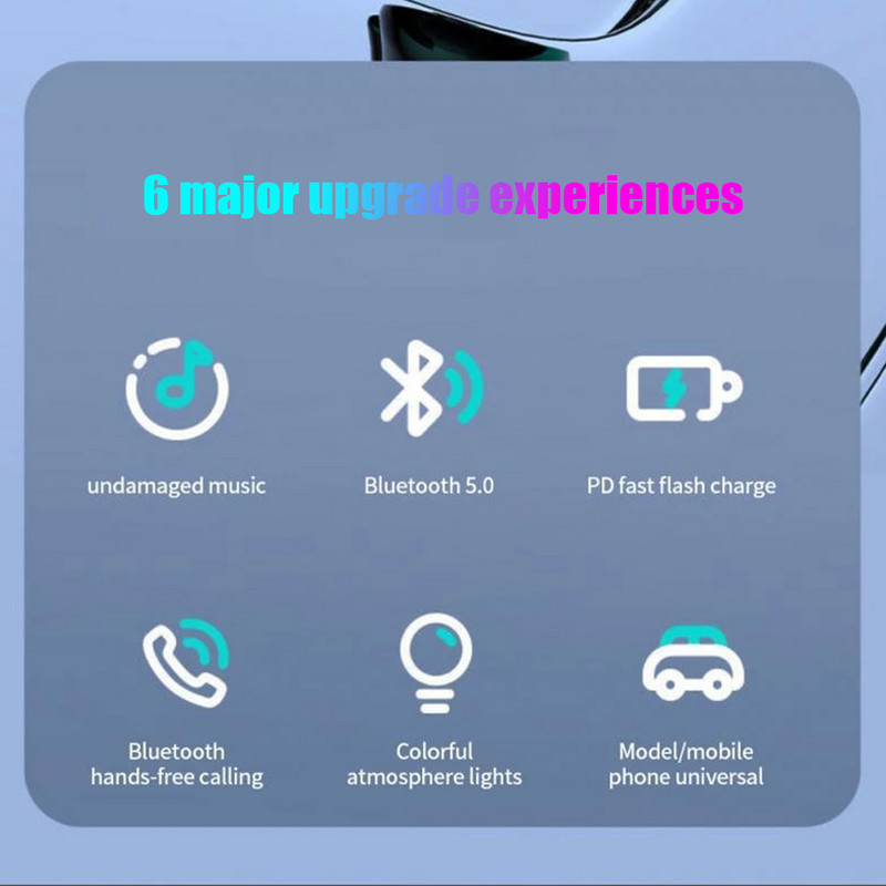 Transmițător FM Bluetooth 5.0 pentru mașină PD 18W Type-C Dual USB 4.2A Încărcător rapid LED Iluminat din spate Lumină atmosferică Player MP3 Muzică fără pierderi