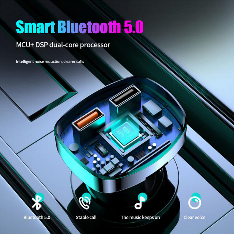 Transmițător FM Bluetooth 5.0 pentru mașină PD 18W Type-C Dual USB 4.2A Încărcător rapid LED Iluminat din spate Lumină atmosferică Player MP3 Muzică fără pierderi