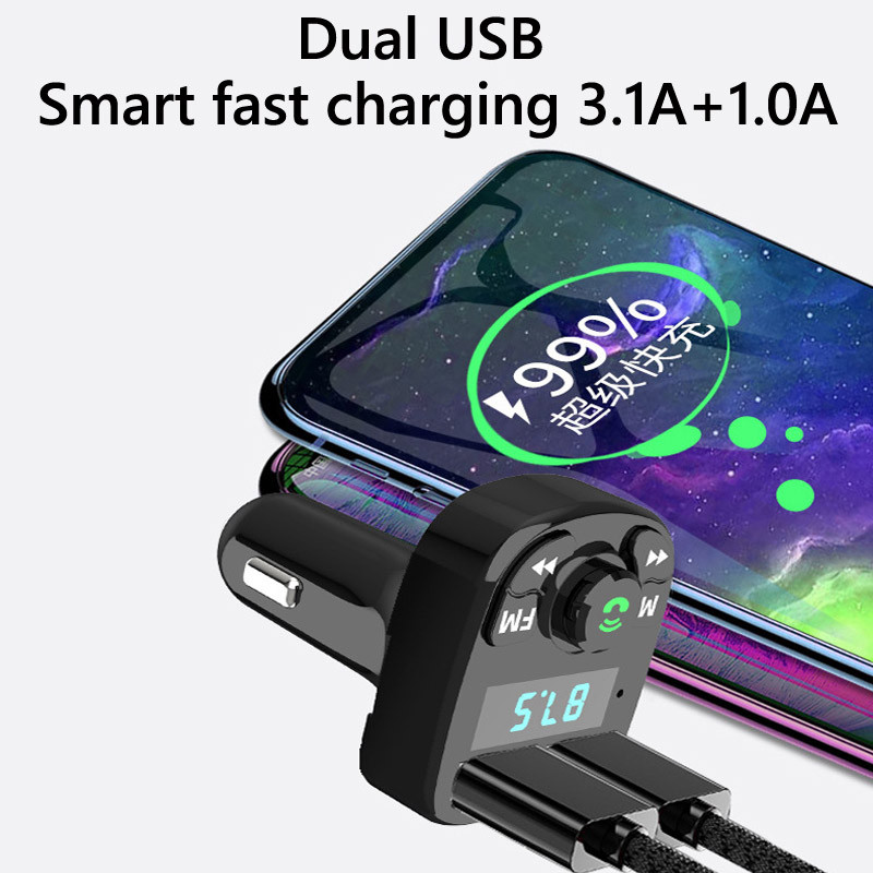 JaJaBor FM raidītājs automašīnas MP3 atskaņotājs TF karte U diska atskaņošana 3.1A USB automašīnas lādētājs brīvroku Bluetooth 5.0 automašīnas komplekts FM modulators