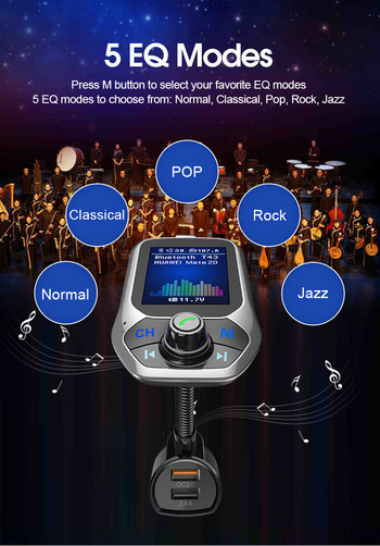 JINSERTA 2022 Автомобилен MP3 музикален плейър Bluetooth 5.0 приемник FM предавател Dual USB QC3.0 зарядно устройство U диск / TF карта без загуба на музика