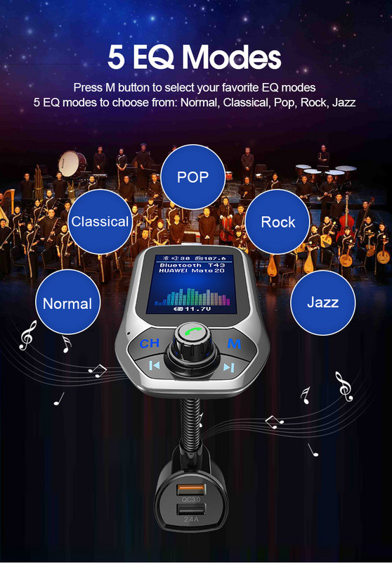 JINSERTA 2022 Auto MP3 prehrávač hudby Bluetooth 5.0 prijímač FM vysielač Dual USB QC3.0 nabíjačka U disk / TF karta bezstratová hudba