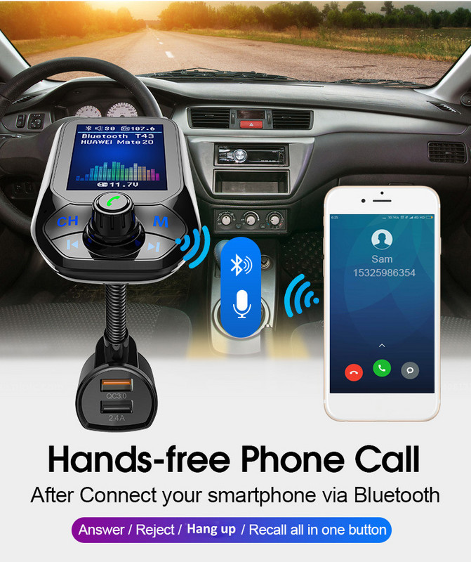 JINSERTA 2022 Auto MP3 prehrávač hudby Bluetooth 5.0 prijímač FM vysielač Dual USB QC3.0 nabíjačka U disk / TF karta bezstratová hudba