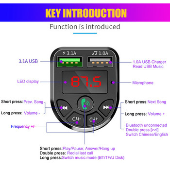 JINSERTA Bluetooth 5.0 FM трансмитер Автомобилен комплект MP3 модулатор Плейър Безжичен хендсфри аудио приемник Двойно USB бързо зарядно устройство 3.1A