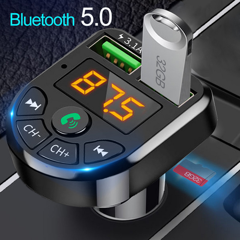 1Car Bluetooth MP3 Player Bluetooth 5.0 MP3 Player Receptor audio wireless Dual USB 3.1A Incarcator rapid Accesorii audio portabile