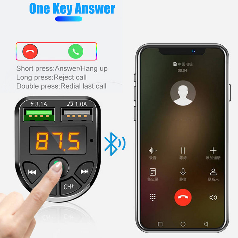 1Car Bluetooth MP3 Player Bluetooth 5.0 MP3 Player Receptor audio wireless Dual USB 3.1A Incarcator rapid Accesorii audio portabile