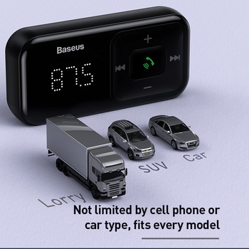 Автомобилен FM трансмитер Baseus Съвместим с Bluetooth 5.0 USB зарядно за кола AUX Handsfree Безжичен комплект Автоматичен радио модулатор MP3 плейър