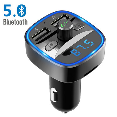 Ouspow Bluetooth 5.0 Transmițător audio pentru mașină Transmițător FM Bluetooth fără fir Receptor audio AUX Player MP3 Kit auto Mâini libere