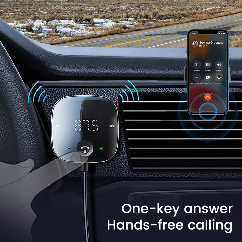 Ouspow Bluetooth 5.0 Transmițător audio pentru mașină Transmițător FM Bluetooth fără fir Receptor audio AUX Player MP3 Kit auto Mâini libere