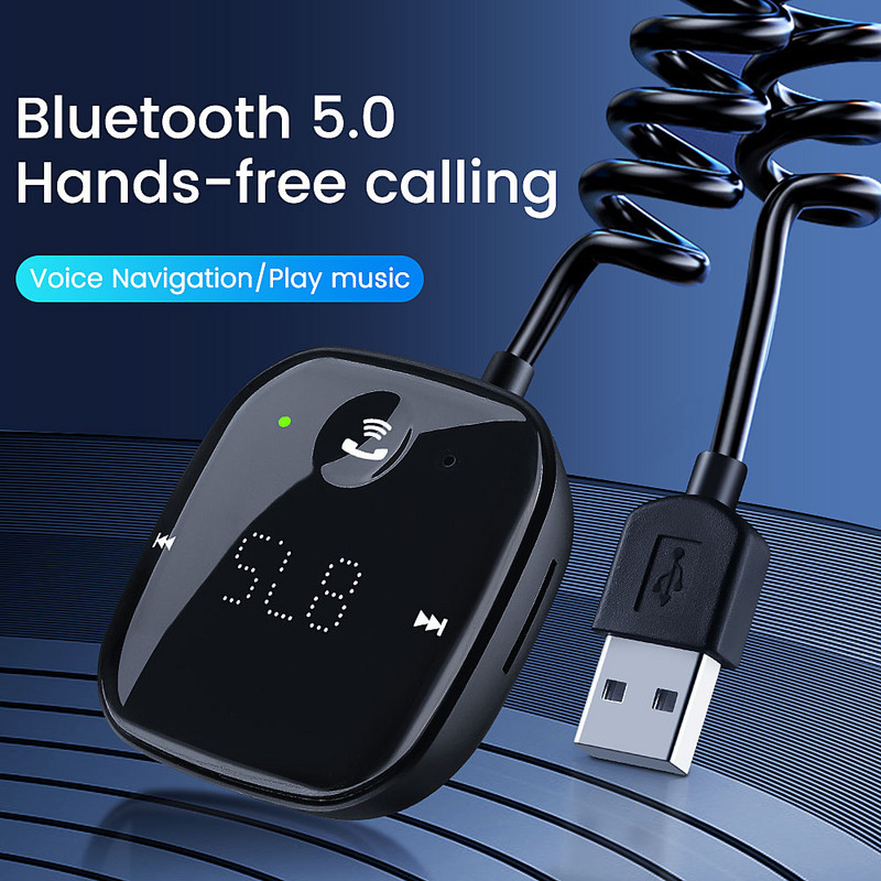 Ouspow Bluetooth 5.0 Transmițător audio pentru mașină Transmițător FM Bluetooth fără fir Receptor audio AUX Player MP3 Kit auto Mâini libere