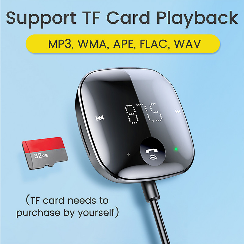 Ouspow Bluetooth 5.0 Transmițător audio pentru mașină Transmițător FM Bluetooth fără fir Receptor audio AUX Player MP3 Kit auto Mâini libere