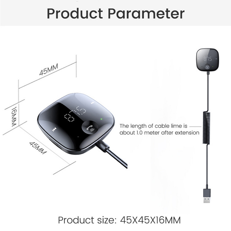 Ouspow Bluetooth 5.0 Transmițător audio pentru mașină Transmițător FM Bluetooth fără fir Receptor audio AUX Player MP3 Kit auto Mâini libere