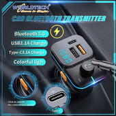 Kit auto Worldtech Transmițător FM Audio Mp3 Player Bluetooth 5.0 Încărcare rapidă Încărcător Modulator FM Lumini colorate