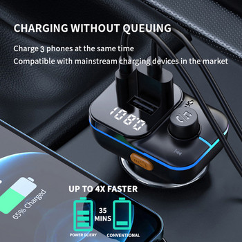 Worldtech Car Kit Πομπός FM Audio Mp3 Player Bluetooth 5.0 Fast Charging Charger FM Modulator Πολύχρωμα φώτα