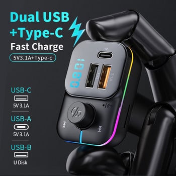 Worldtech Car Kit Πομπός FM Audio Mp3 Player Bluetooth 5.0 Fast Charging Charger FM Modulator Πολύχρωμα φώτα