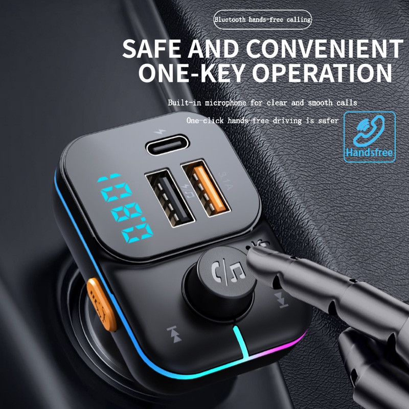 Kit auto Worldtech Transmițător FM Audio Mp3 Player Bluetooth 5.0 Încărcare rapidă Încărcător Modulator FM Lumini colorate