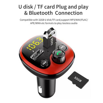 Bluetooth 5.0 Fm трансмитер Радио Хендсфри комплект за кола Двойно USB зарядно MP3 плейър за кола TF U диск Музикален плейър Модулатор за кола