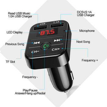 Πομπός FM αυτοκινήτου Συμβατός με Bluetooth 5.0 ασύρματος δέκτης ήχου Κλήση hands-free 2.1A 1A Dual Usb Fast Charger Mp3 Player