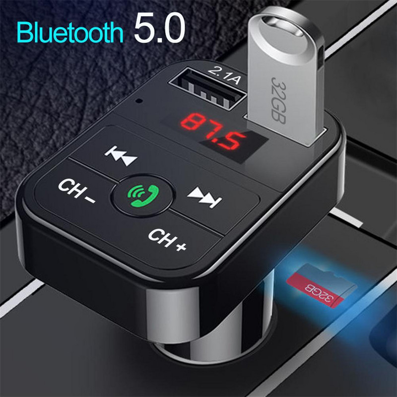 Transmițător FM pentru mașină Receptor audio fără fir compatibil Bluetooth 5.0 Apel mâini libere 2.1A 1A Încărcător rapid USB dublu Mp3 Player