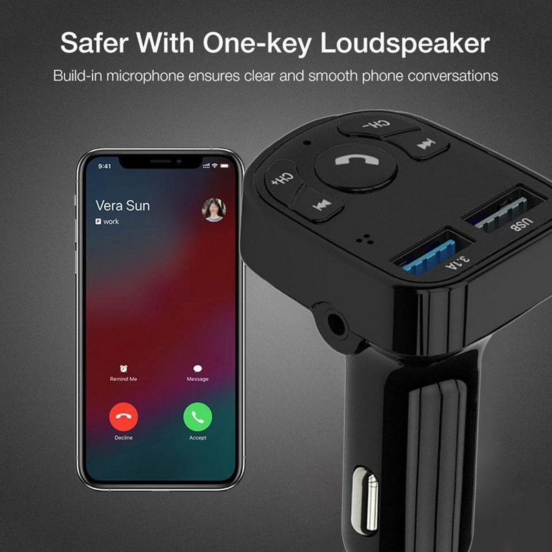 Transmițător FM auto Wireless Mâini libere Bluetooth 5.0 Receptor audio Auto MP3 Player 3.1A Dual USB Încărcător rapid Accesorii auto
