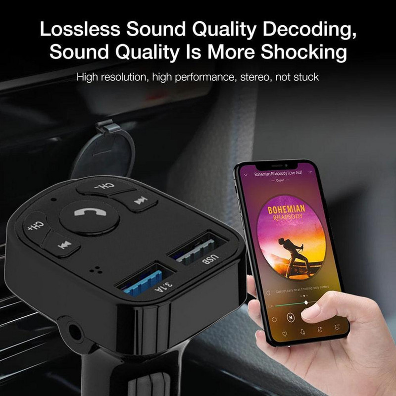Transmițător FM auto Wireless Mâini libere Bluetooth 5.0 Receptor audio Auto MP3 Player 3.1A Dual USB Încărcător rapid Accesorii auto