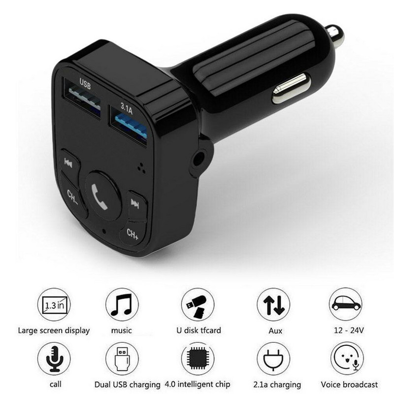 Transmițător FM auto Wireless Mâini libere Bluetooth 5.0 Receptor audio Auto MP3 Player 3.1A Dual USB Încărcător rapid Accesorii auto