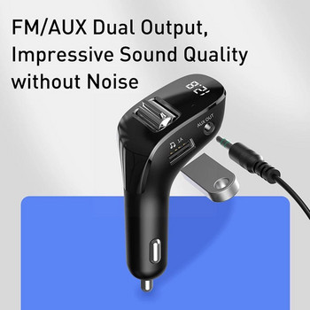 Автомобилен FM трансмитер Bluetooth-съвместим 5.0 AUX Handsfree Безжичен автомобил Dual USB зарядно за кола Автоматично радио FM модулатор MP3 плейър