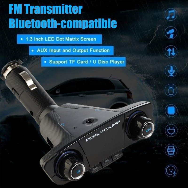 Ecran LED Transmițător FM Modulator Aux Bluetooth 4.0 Set auto Mâini libere Player MP3 audio pentru mașină cu încărcare inteligentă Dual USB Car Charge