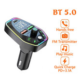Automobilski Handsfree FM odašiljač s dva zaslona Tip C PD 20W 3.1A Brzo punjenje Dual USB punjač Bluetooth 5.0 Handsfree Auto oprema