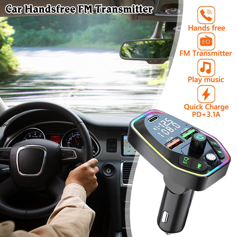 Automobilski Handsfree FM odašiljač s dva zaslona Tip C PD 20W 3.1A Brzo punjenje Dual USB punjač Bluetooth 5.0 Handsfree Auto oprema