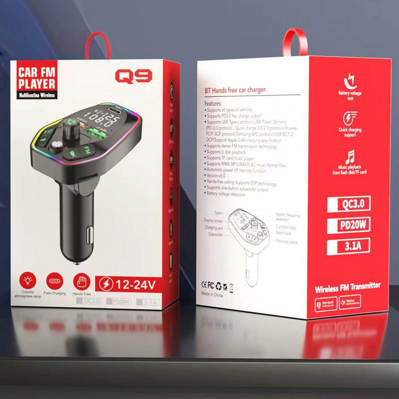 Automobilski Handsfree FM odašiljač s dva zaslona Tip C PD 20W 3.1A Brzo punjenje Dual USB punjač Bluetooth 5.0 Handsfree Auto oprema