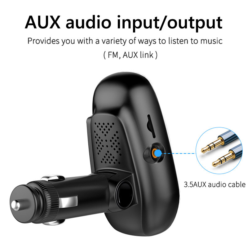 JaJaBor Transmițător FM pentru mașină Player MP3 Receptor audio AUX QC3.0 Tip C Încărcare rapidă Încărcător USB Mâini libere Bluetooth 5.0 Kit auto