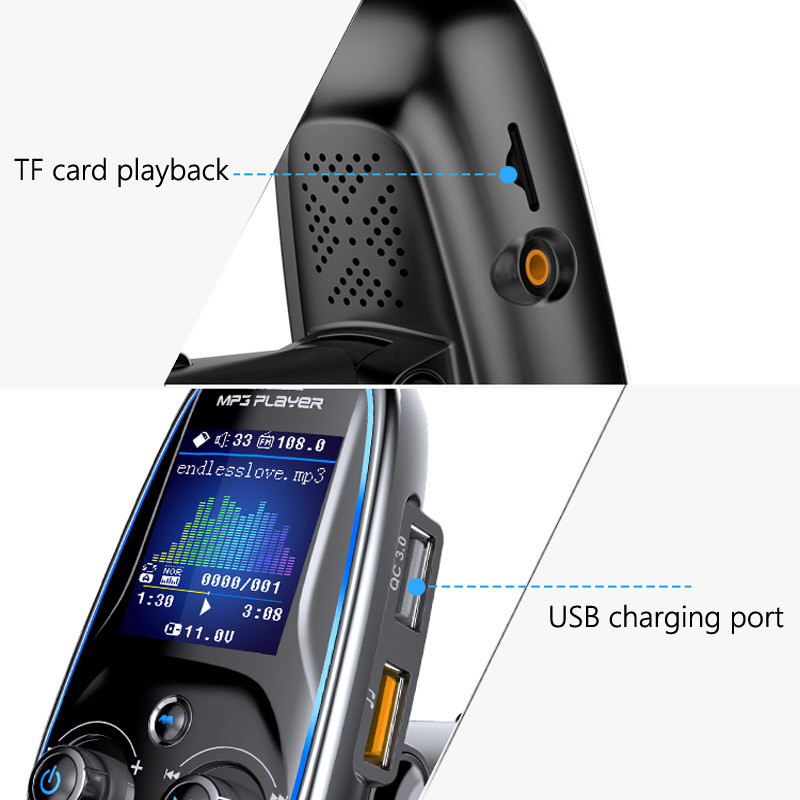 JaJaBor Transmițător FM pentru mașină Player MP3 Receptor audio AUX QC3.0 Tip C Încărcare rapidă Încărcător USB Mâini libere Bluetooth 5.0 Kit auto