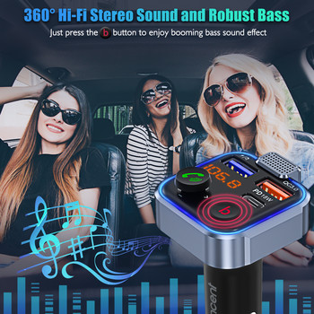 Πομπός LENCENT FM Ασύρματο Bluetooth 5.0 Handsfree Car Kit Συσκευή αναπαραγωγής ήχου MP3 με Type-C PD 20W+ QC3.0 Fast διαμορφωτής USB FM
