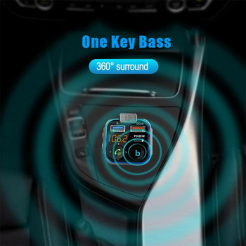Αυτοκίνητο Bluetooth 5.0 Πομπός FM Προσαρμογέας ήχου Ένα πλήκτρο Μπάσο Mp3 Player Μεγάλο μικρόφωνο USB Αναπαραγωγή μουσικής QC3.0 PD20W Γρήγορος φορτιστής