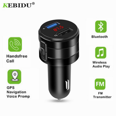 Bluetooth 4.2 FM adó 2.1A két USB portos modulátor autós töltő kihangosító MP3 lejátszó szivargyújtó adapter