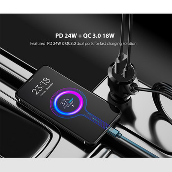 Ασύρματο αυτοκίνητο πομπός Bluetooth FM Συσκευή αναπαραγωγής MP3 QC3.0 18W+ PD3.0 24W Fast Charger LED Handsfree για αξεσουάρ αυτόματου τηλεφώνου