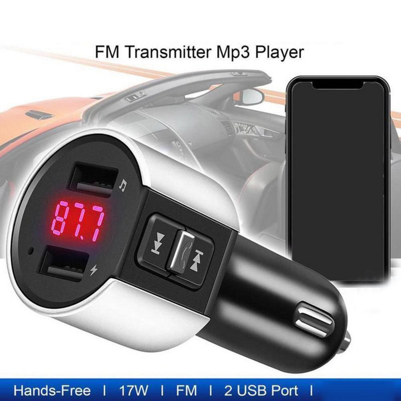 Bluetooth FM-saatja MP3-mängija käed-vabad autokomplekt Kahe USB-kiirlaadija adapter auto DVR-raadio autotarvikutele