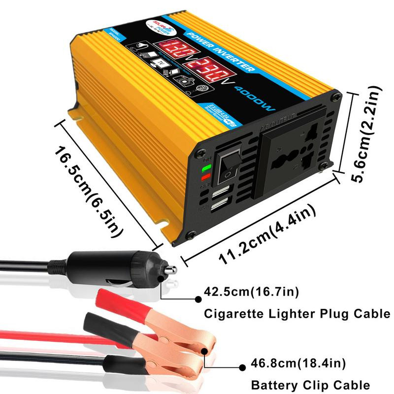 Power Dual USB Voltage Auto Inverter 4000W | Nuo 12 V iki 220 V kintamosios srovės automobilinis keitiklis su dviem USB prievadais automobiliniu adapteriu